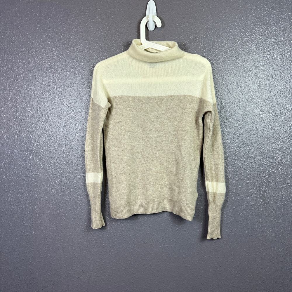 TAHARI Pure Luxe 100% Cashmere Mockneck Pullover Sweater Beige tan XS